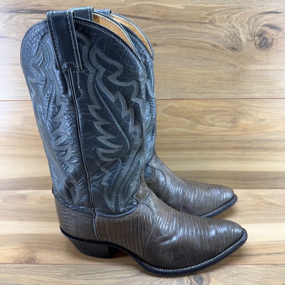 Tony Lama Vintage Teju Lizard Men 8.5 EE Western Boot Green Brown Shade USA Made